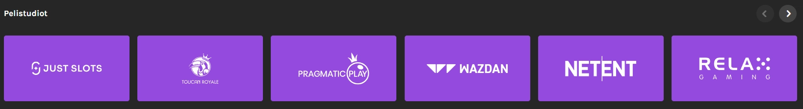 Kruunan pelistudiot ja pelivalmistajat, kuten Just Slots, Pragmatic Play, Wazdan ja NetEnt