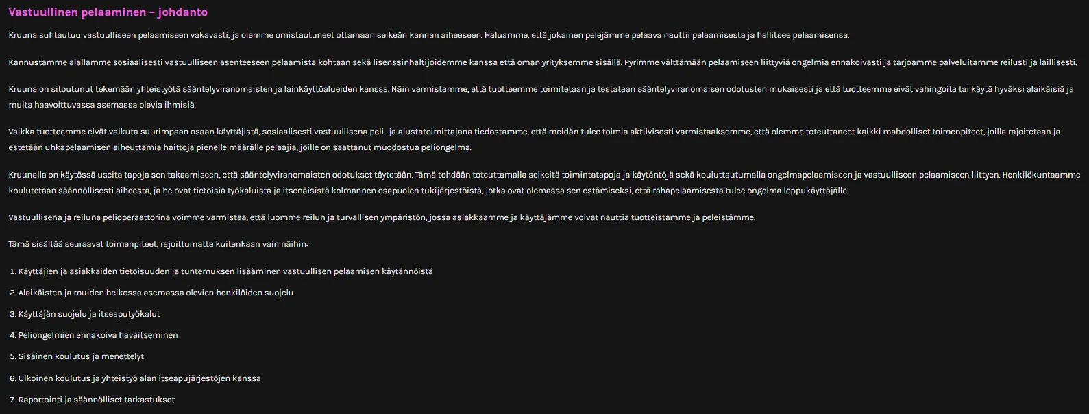 Kruunan vastuullisen pelaamisen periaatteet ja käyttäjien suojaaminen